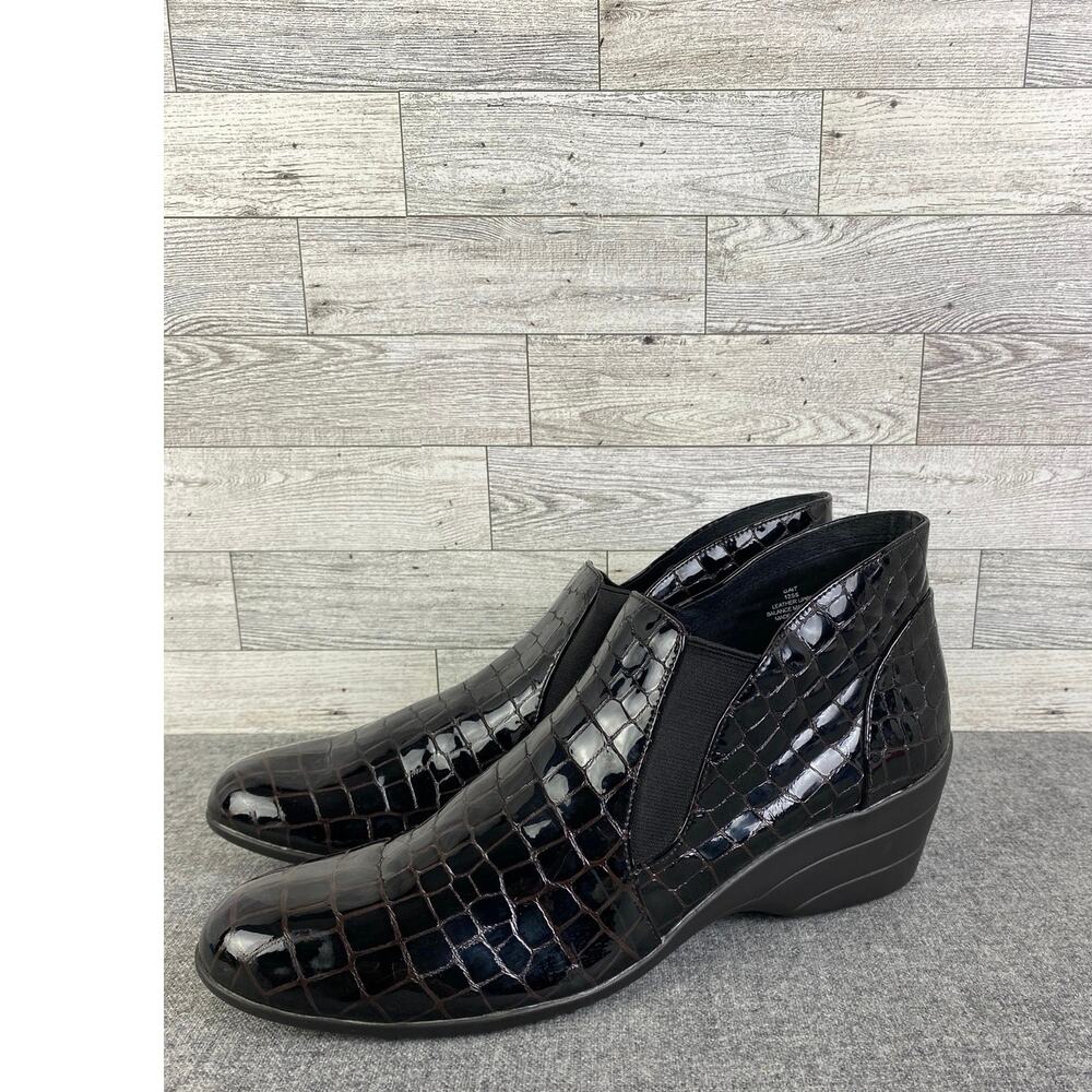 DAVID TATE ALLIGATOR Croc Leather Wedge Ankle Boots Narrow 12 SS Booties